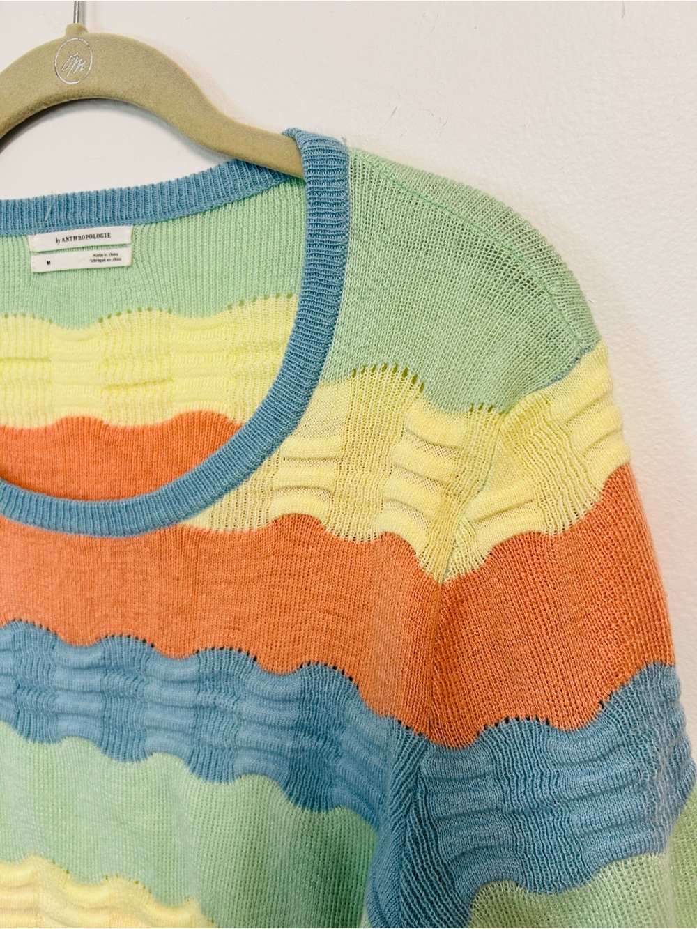 Anthropologie Colorblocked Novelty-Stitch Scalloped Striped Wave Tee Womens M - Picture 8 of 16